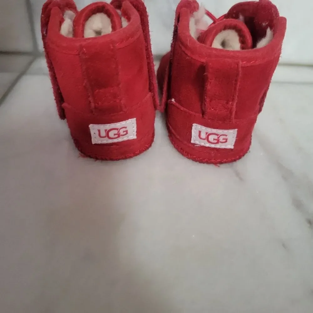 Ugg Australia Kids Red Mid Faux Fur Lace Up Ankle Winter & Snow Boots Size 04/05